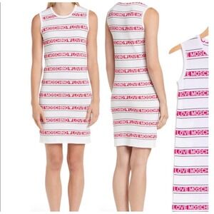 Love Moschino Womens White Pink Logo Stripe Heart Sleeveless Knit Dress Size 6
